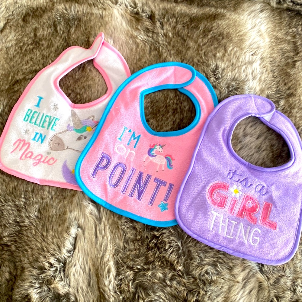 3pk Baby Bibs Girl 🌈🌻🦄